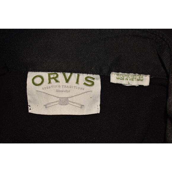 ORVIS $99 Black Fleece Lined Soft Shell Zip Jacket Zipper Pockets Large - Picture 3 of 3